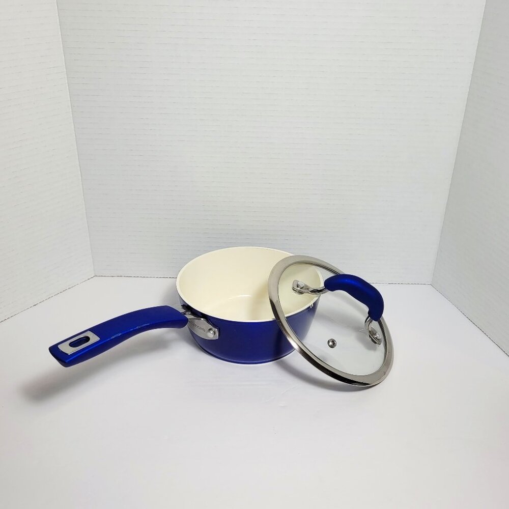 Kenmore Arlington 1.2 qt Aluminum Ceramic Coated Saucepan w/ Lid Metallic Blue